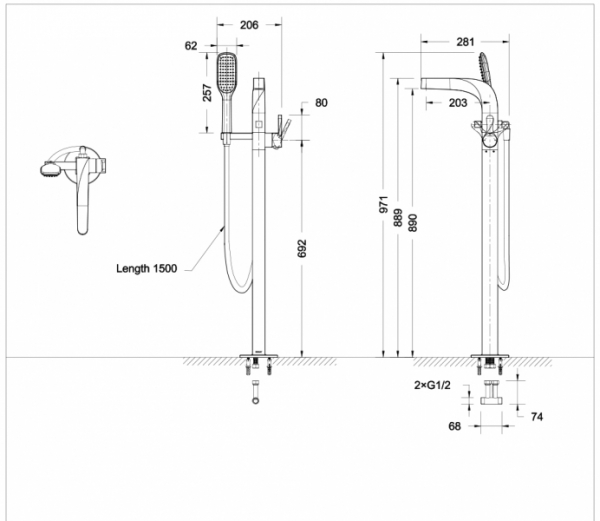 Отдельно стоящий смеситель для ванны WAVE F674108C-B bravat - Вид №1