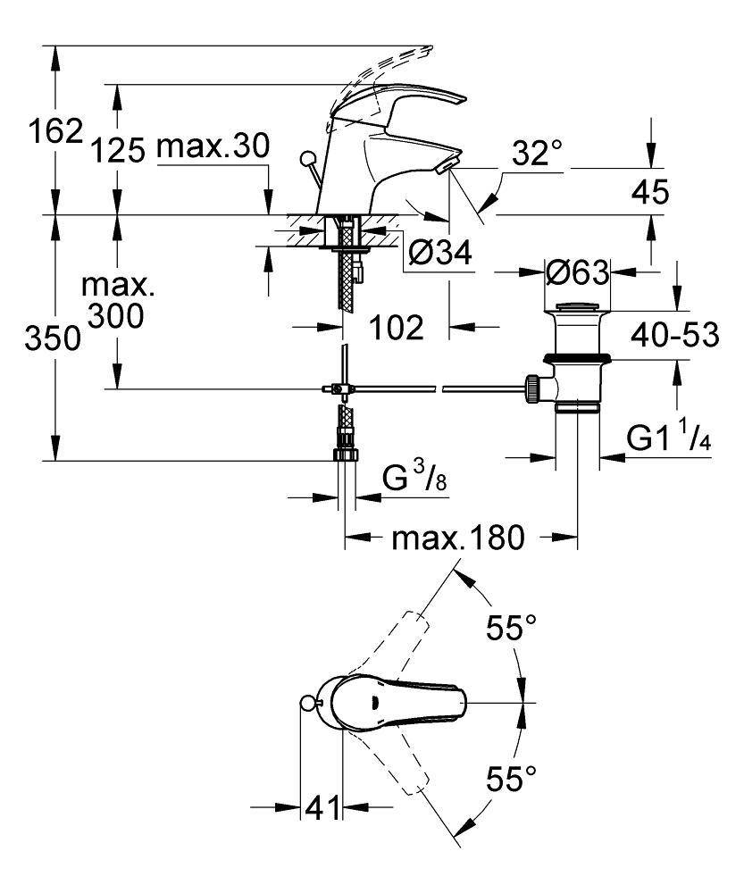3292500E Смеситель для раковины Grohe Eurosmart хром - Вид №1