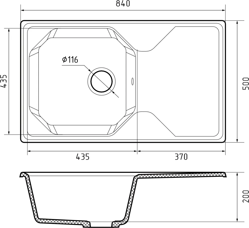 Кухонная мойка Искусственный камень UNIQUE S131 GranFest U-840L-S131 - Вид №1