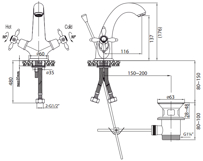 Смеситель для раковины CEZARES NOSTALGIA-LS1-03/24 - Вид №1