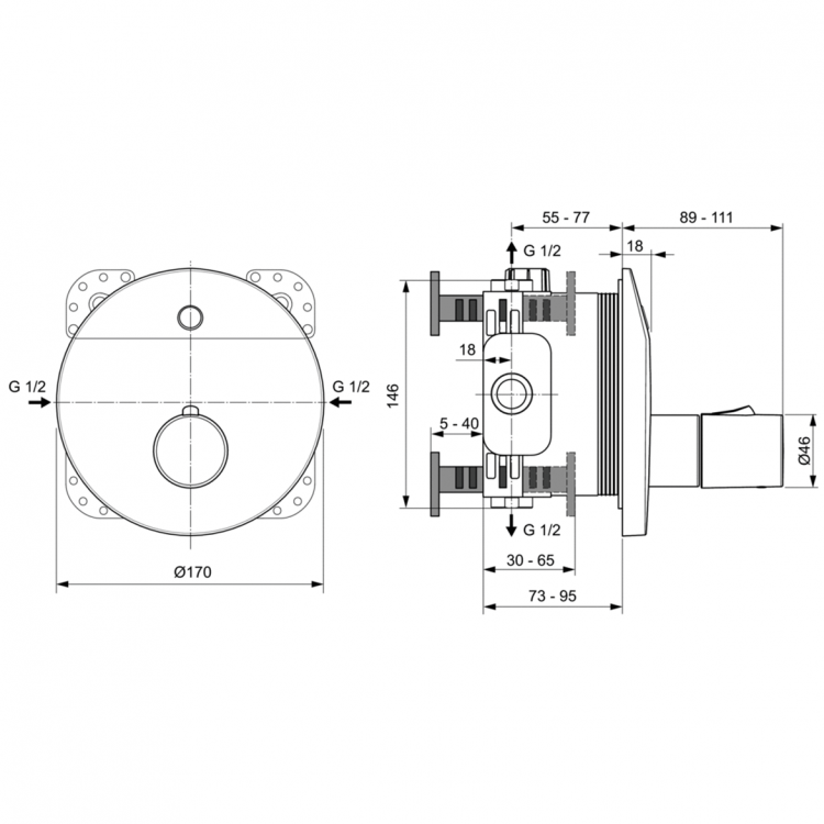 A6155AA Встраиваемый смеситель для душа со смешиванием Ideal Standard CERAPLUS - Вид №2