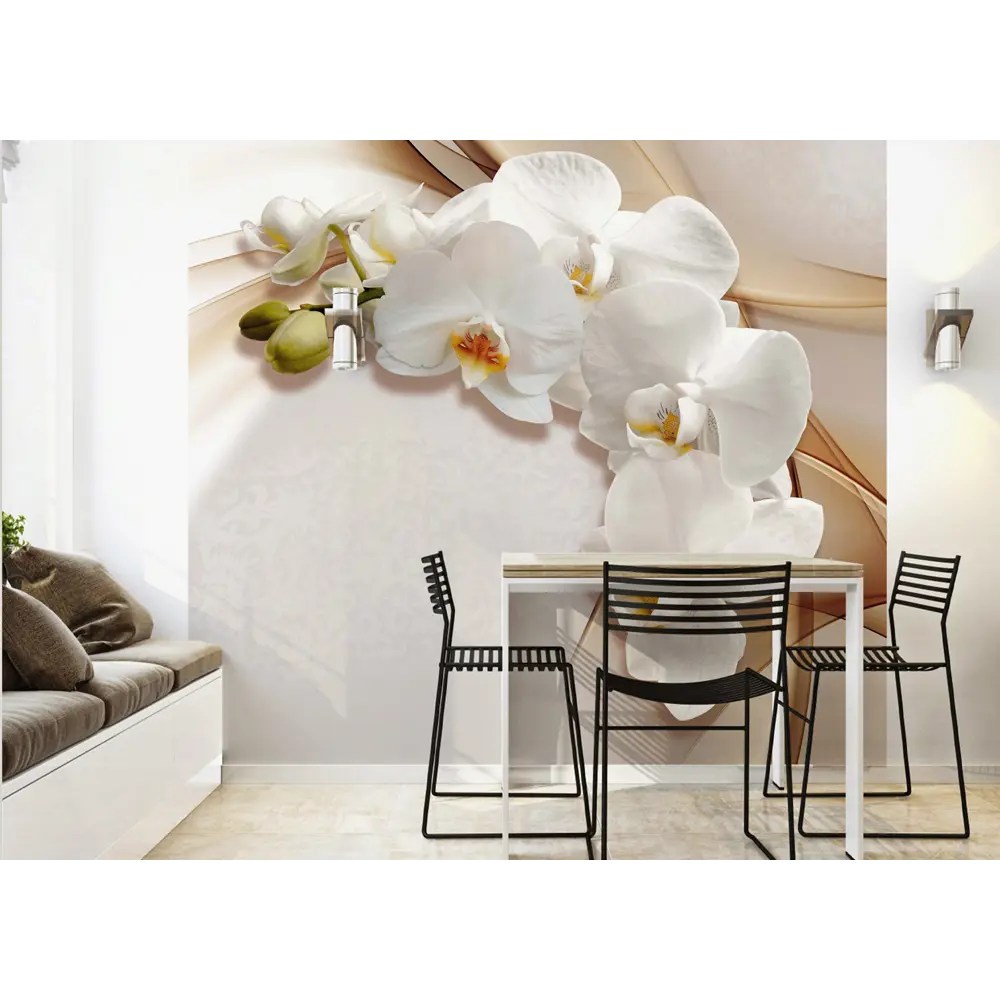 Фотообои Белая орхидея флизелиновые 300x270 см 6252-Л МОСКОВСКАЯ ОБОЙНАЯ ФАБРИКА Malex factory STLM-2146433 - Вид №1