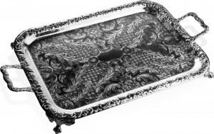10627930 Queen Anne Поднос прямоугольный с ручками, на ножках Queen Anne 51х29см, сталь, посеребрение Сталь нержавеющая с посеребрением