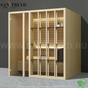 Effegibi YOKU.S80 BI.70100010 Био-сауна с левой дверью. Мощность: 9 кВт макс. Размеры: длина 202 см, ширина 180 см. Отделка: осина термообработанная