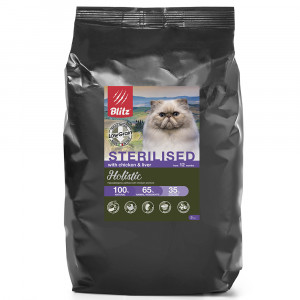 ПР0055608 Корм для кошек Holistic низкозерновой для стерилизованных, курица, печень сух. 5кг Blitz