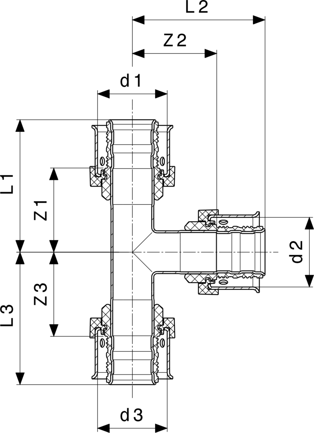 732 813 Модель 6718 Трубопроводные системы  Viega Smartpress  Тройники Santreyd  - Вид №3