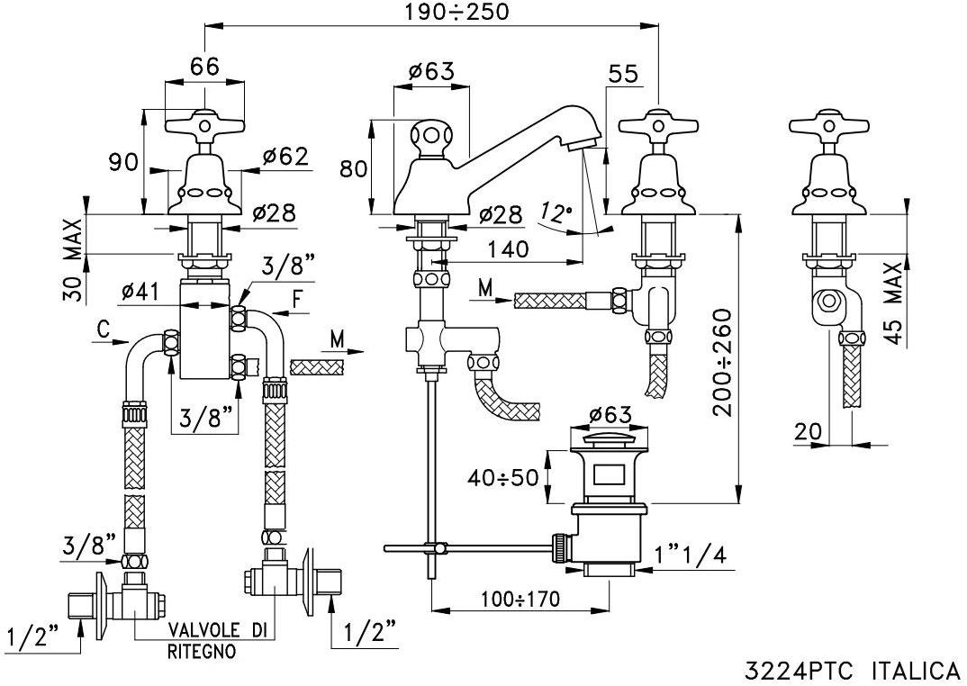 RUBINETTERIE STELLA Смеситель для раковины на 3 отверстия Italica It00014 - Вид №1
