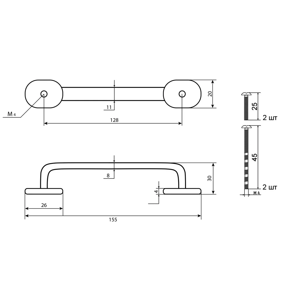 Мебельная ручка-скоба Squamae ЦАМ 128 мм бронза PALLADIUM STLM-2082204 - Вид №3