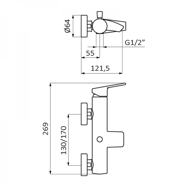 44220440 BASIC Смеситель для ванны и душа Хром GRB MIXERS  - Вид №1