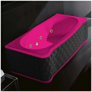 Ванна Gruppo treesse New Classic Young STD-V6747-DX-KC-RZ розовая с золотой фурнитурой и гидромассажем прямоугольная правая чёрная кожа