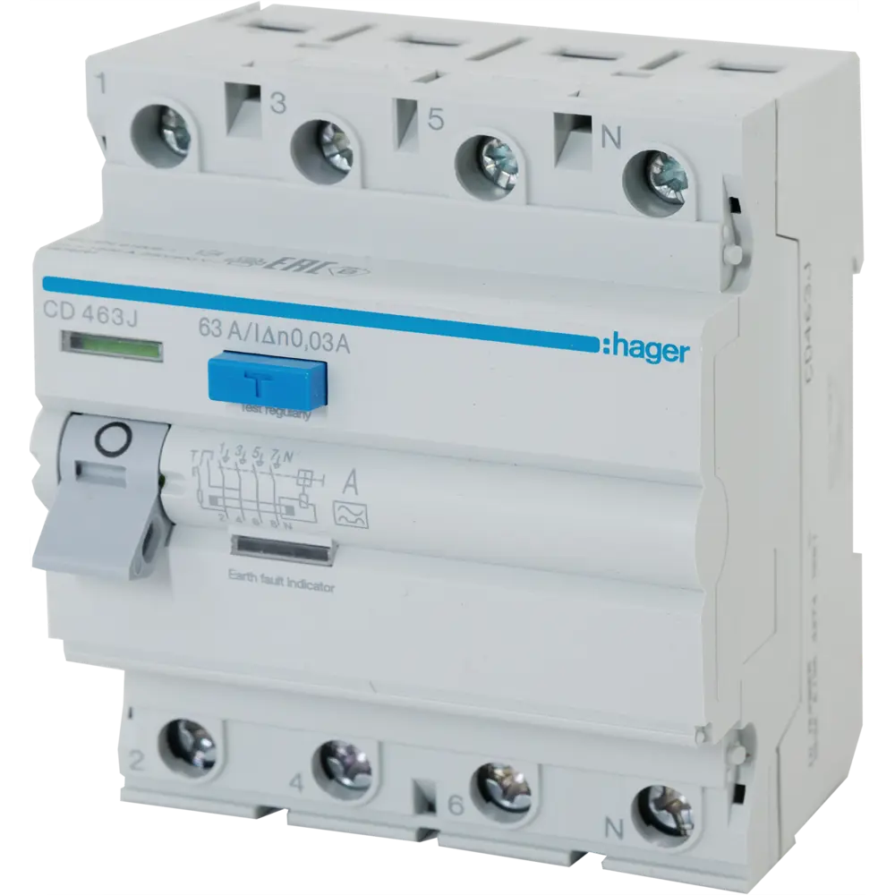 УЗО Hager CD463j 3P N 63 A 30 мА 4.5 кА A STLM-2183043