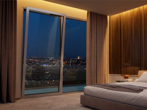 Алюминиевая и стеклянная дверь-окно с термической резкой