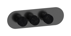 Комплект наружных частей термостата на 2 потребителей - горизонтальная овальная панель с ручками Marmo WE ARE IB eua222csnmr_2 Brushed Black Chrome Aqua