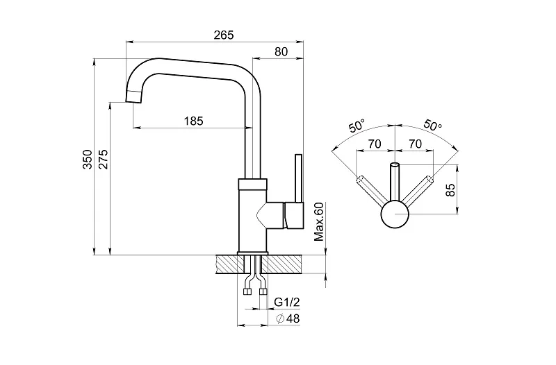 0041, ЧЁРНЫЙ, СМЕСИТЕЛЬ КУХОННЫЙ GRANULA 41-ST61 - Вид №2