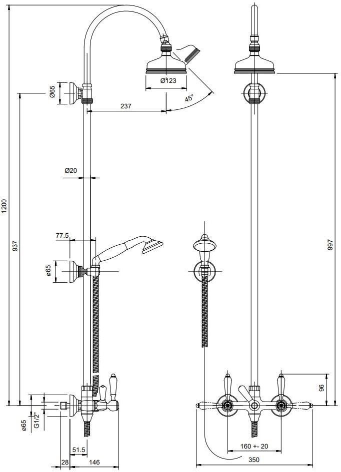 ZAZZERI Настенная душевая стойка с ручным душем с верхним душем Kent sun-id-1480302 - Вид №3