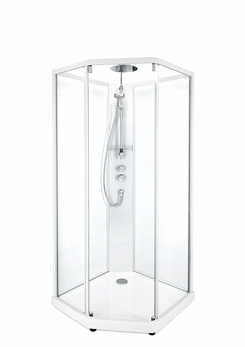 558.913.00.1 IDO Showerama 10-5 900x900 Пятиугольный комфорт, душевая кабина IDO Showerama в сборе, пятиугольный комфорт, матовые алюминиевые профили / прозрачное стекло / матовое стекло сзади, 900X900 мм 