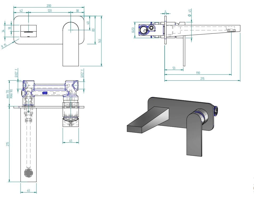 Настенный смеситель для раковины Zazzeri 100 ARCH-00095738 - Вид №2
