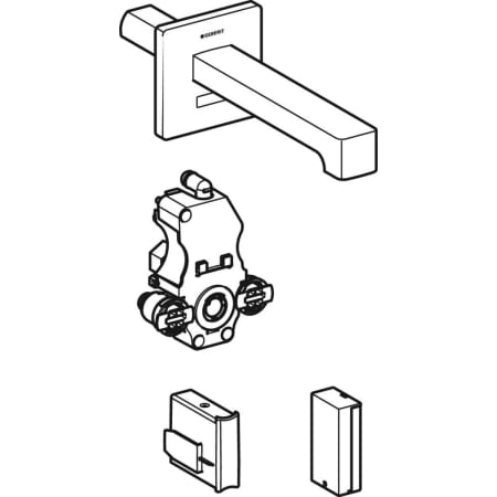 116.298.21.1 Смеситель для раковины Geberit Brenta, настенный монтаж, питание от батарей, с функциональным блоком для скрытого монтажа Geberit  - Вид №1