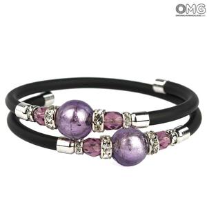 3756 ORIGINALMURANOGLASS Браслет Сиреневая комета - с серебром - муранское стекло OMG 18 см