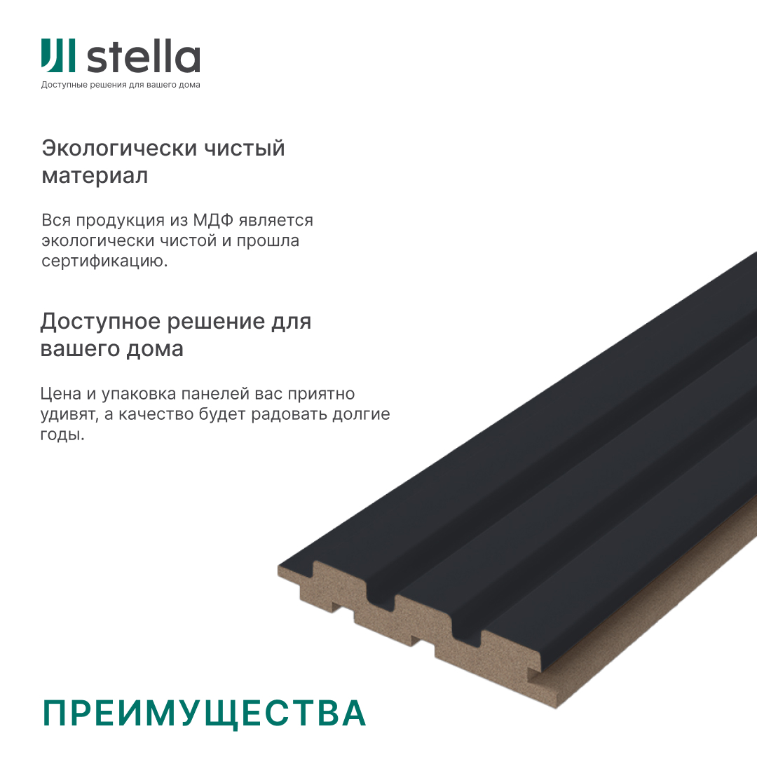 Панель Стеновая Реечная МДФ Stella Beats De Luxe Black Lead 2700x119x16 (4шт.упак.) STSR-224 - Вид №6