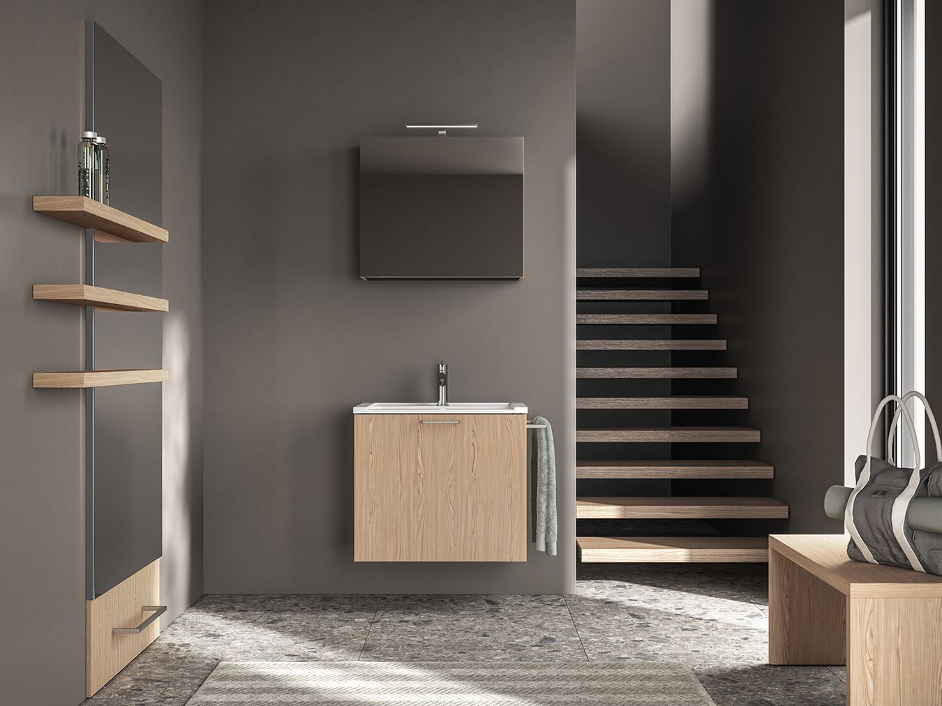 Подвесной шкаф для белья с зеркалом BMT Kosmo ARCH-00076479