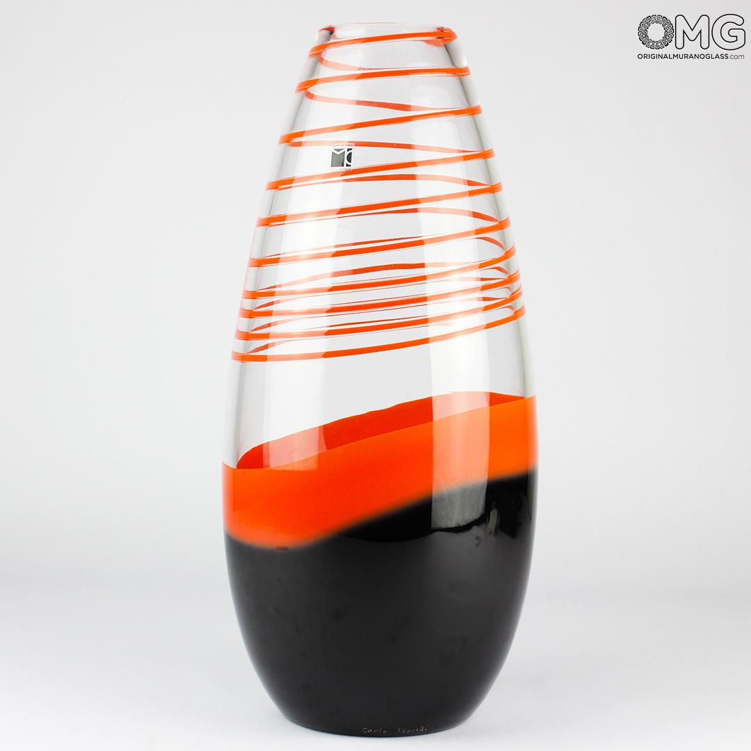 3017 ORIGINALMURANOGLASS ваза - чёрно-оранжевая- Carlo Moretti - Original Murano Glass OMG 17 см  - Вид №1