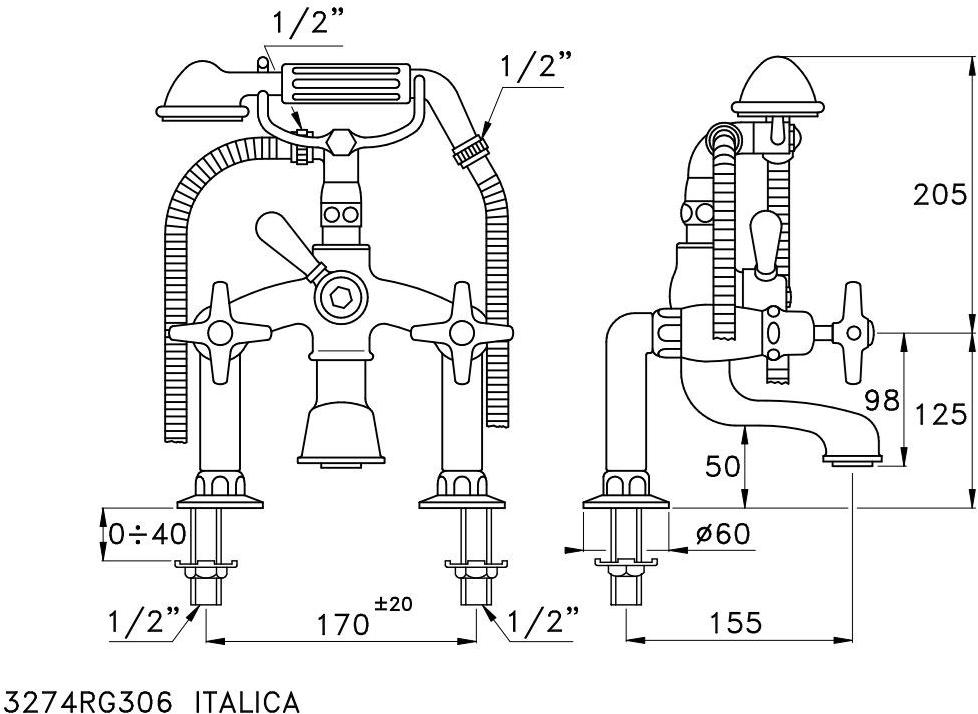 RUBINETTERIE STELLA Смеситель для душа на 2 отверстия с ручным душем Italica It02207 - Вид №1