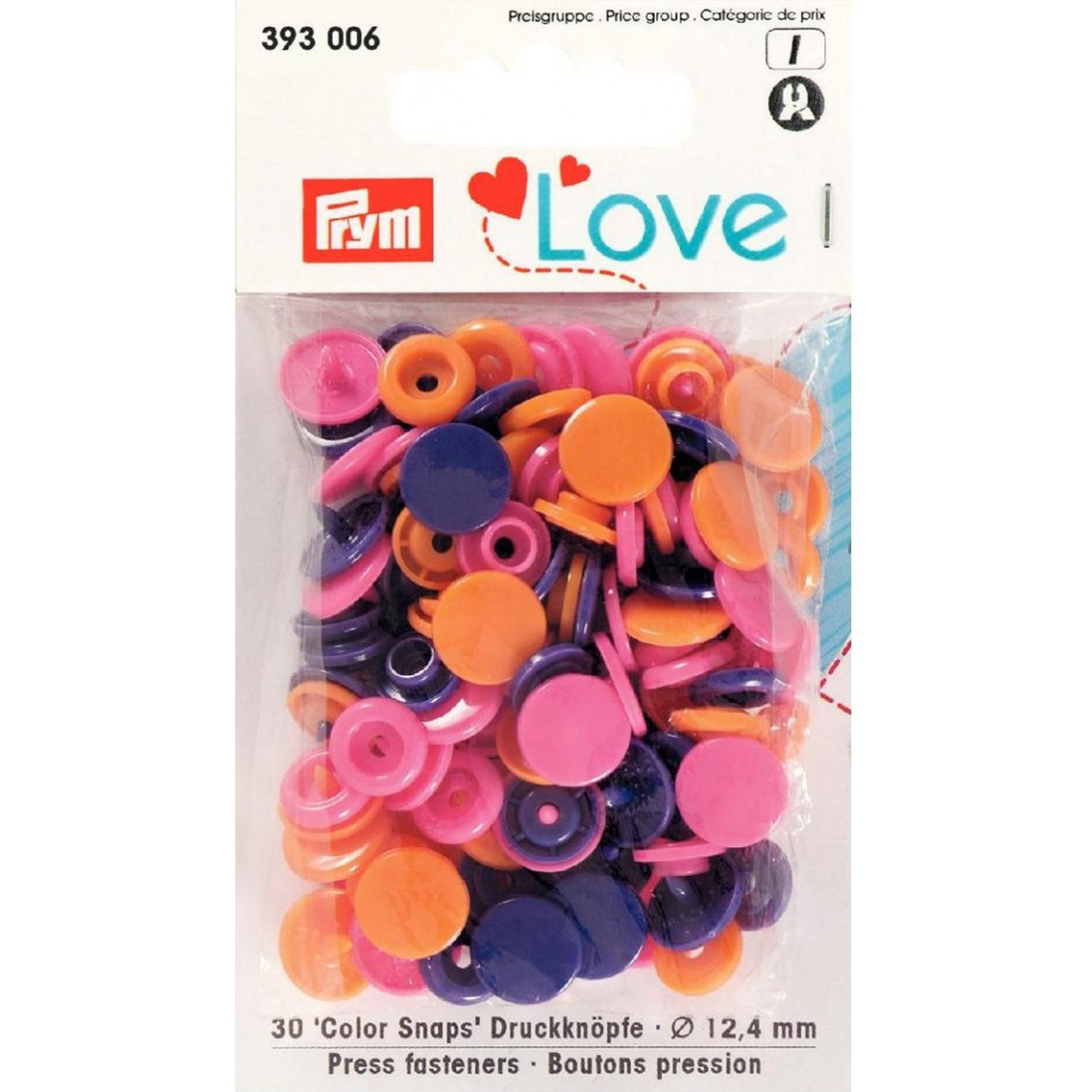 393006 Кнопка PL Color Snaps пластик d 12.4 мм 30 шт. оранжевые/розовые/фиолетовые PRYM Prym Love 