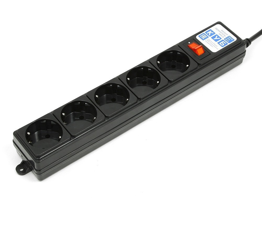 SPG-B-10-BLACK Surge protector power cube b 3.0 m 5 outlets (black) 10a / 2.2kw Электрическая мануфактура Santreyd 