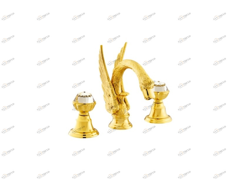 039242.A00.00 Раковина с тремя отверстиями и кристаллами swarovski swan series Золото 24К Mestre
