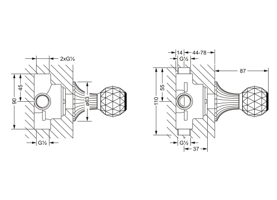 Переключающий вентиль на три положения ½", внешняя часть JOERGER Cronos Crystal 637.40.650.000-AA - Вид №1