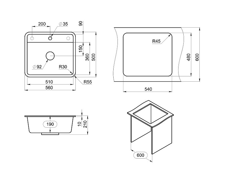 5601, БЕЖЕВЫЙ, кухонная мойка, СтандАРТ кварц GRANULA Standart 5601-ST37 - Вид №2