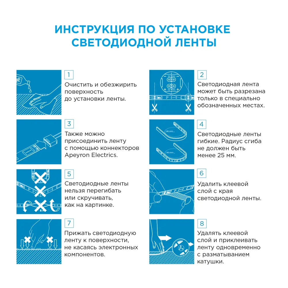 Светодиодная лента для контурной подсветки Apeyron SMD3528 12В 10мм 5м 9.6Вт/м 120диод/м 624лм/м 6500К холодный свет 18709229 STLM-2013426  - Вид №6