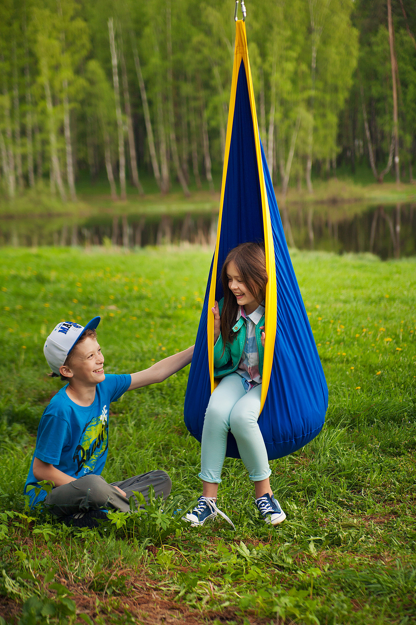 Подвесное кресло-кокон сине-желтое ПОКАЧАЙКА  326709 Синий Santreyd  - Вид №7