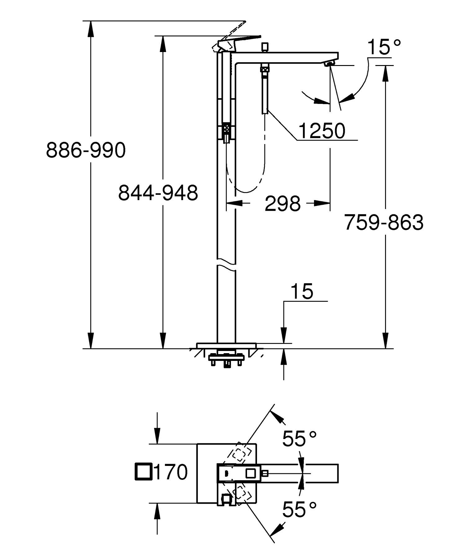 Однорычажный смеситель для ванны-напольный душ Grohe Eurocube ARCH-00114488 - Вид №2