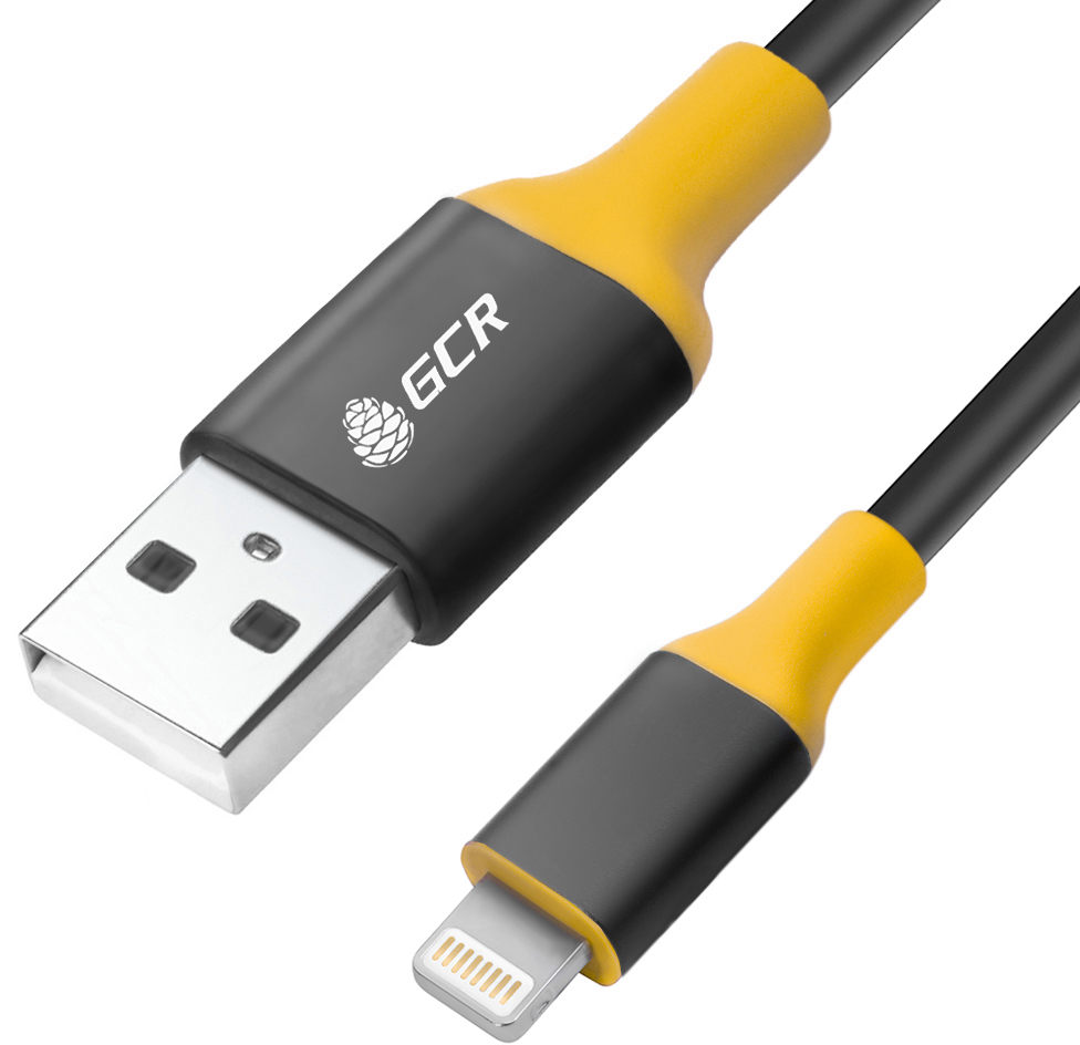 GCR-51030 кабель 3a 3.0m apple usb 2.0 am/lightning 8pin mfi для iphone 5/6/7/8/x - поддержка всех ios, черный, алюминиевый корпус черный, желтый пвх Greenconnect Santreyd 