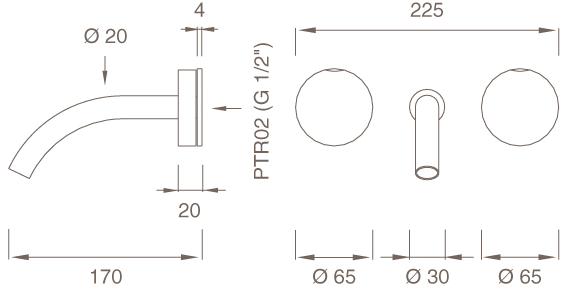 Ceadesign Группа смесителей настенные открытые / закрытые с изливом Giotto Gio 14 - Вид №1