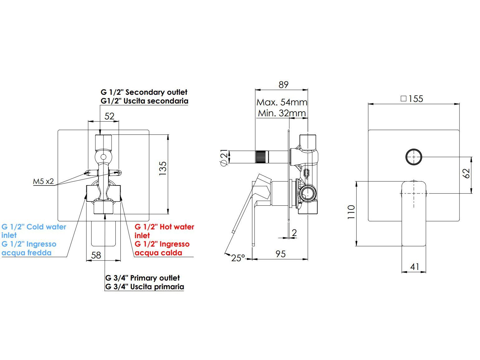 Смеситель для душа с переключателем Rubinetterie Mariani Icon ARCH-00087935 - Вид №2