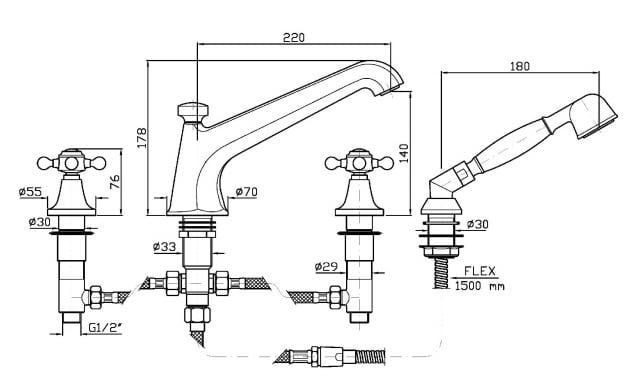 Смеситель для ванны с ручным душем с отдельными розетками Zucchetti Агора ARCH-00106792 - Вид №2