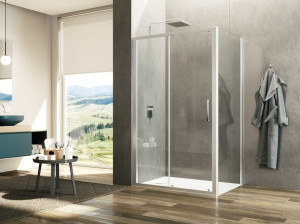 Стеклянная угловая душевая кабина с раздвижной дверью
