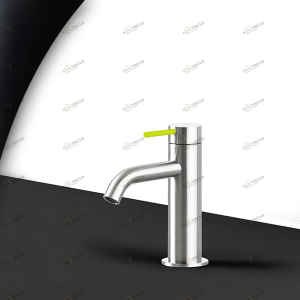 Смеситель для раковины сталь глянцевая с зеленой ручкой Toki Radomonte TKI1LCIL13