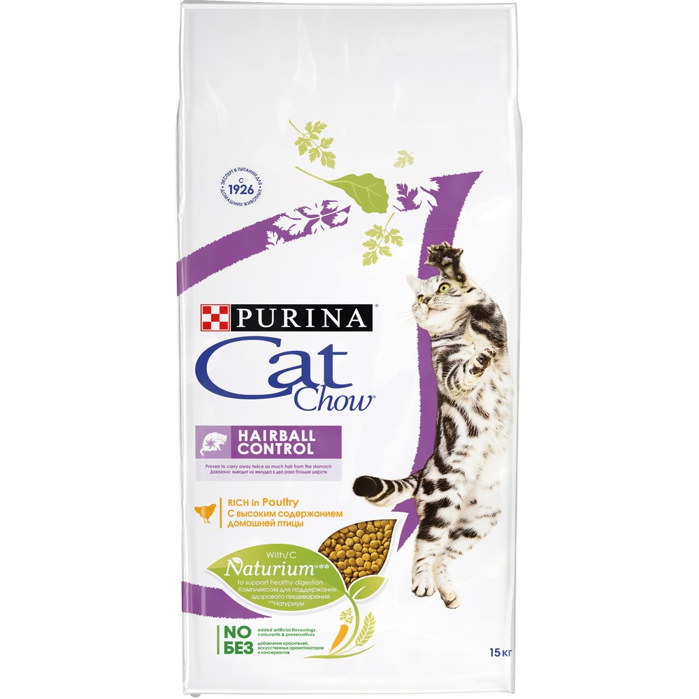 ПР0059637 Корм для кошек для профилактики образования комков шерсти, птица 15кг Cat Chow 