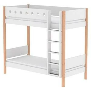 Кровать Flexa White двухъярусная с прямой лестницей, 200 см, белая лакированная