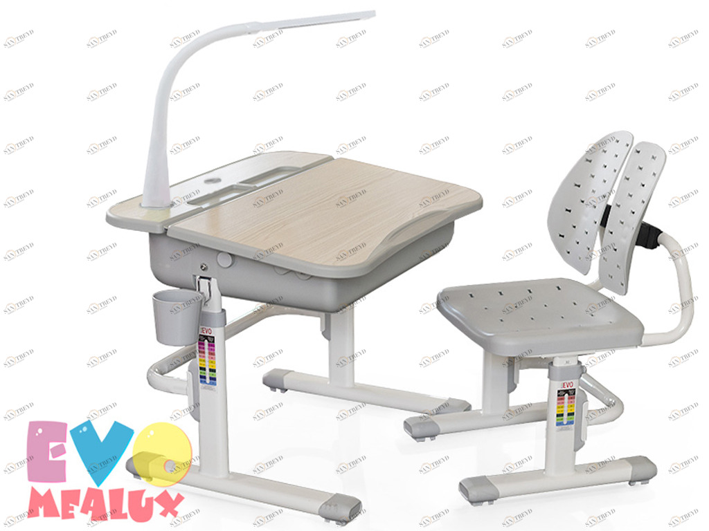 Растущая парта и стул EVO-03, с лампой, клен, серая MEALUX EVO  261452 Серый;молочный Santreyd 