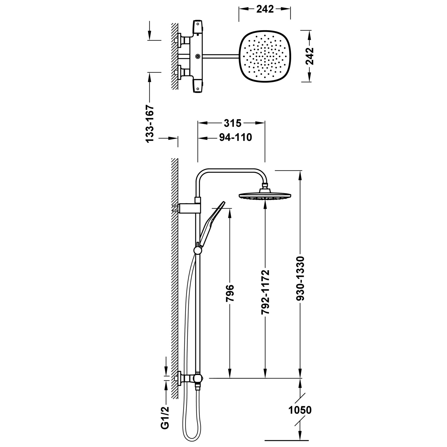 НАСТЕННЫЙ 2-полосный настенный термостатический смеситель для душа-19038707 TRES Thermostatic - Вид №1