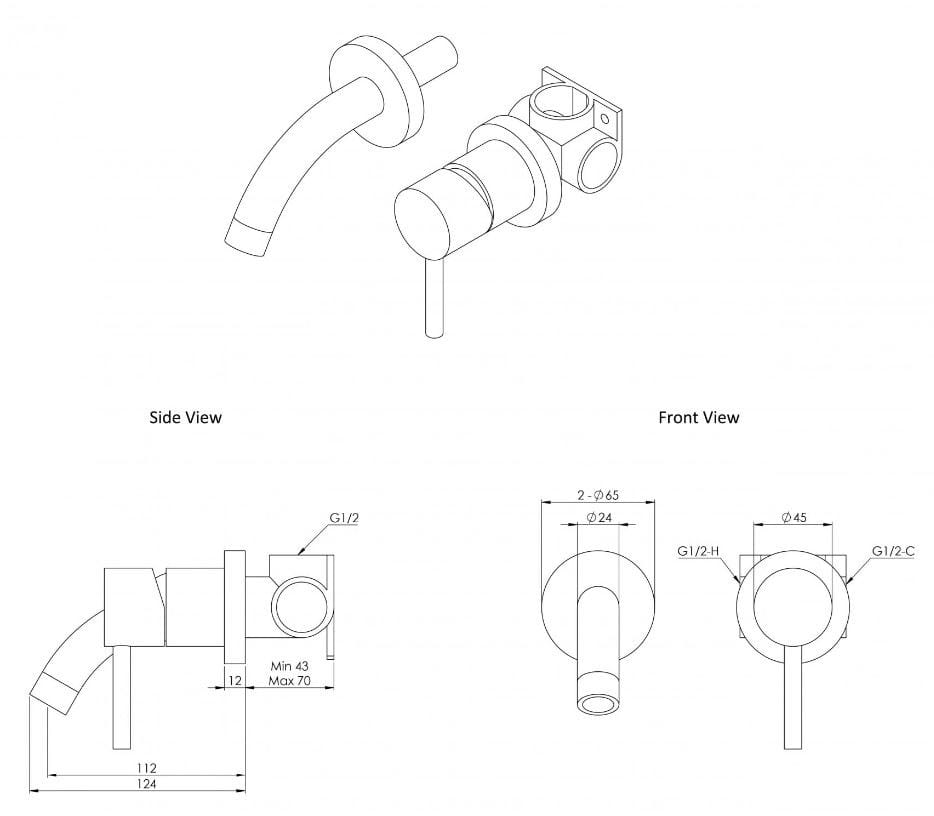 Однорычажный настенный смеситель для раковины с 2 отверстиями LUSSO Luxe ARCH-00103682 - Вид №11