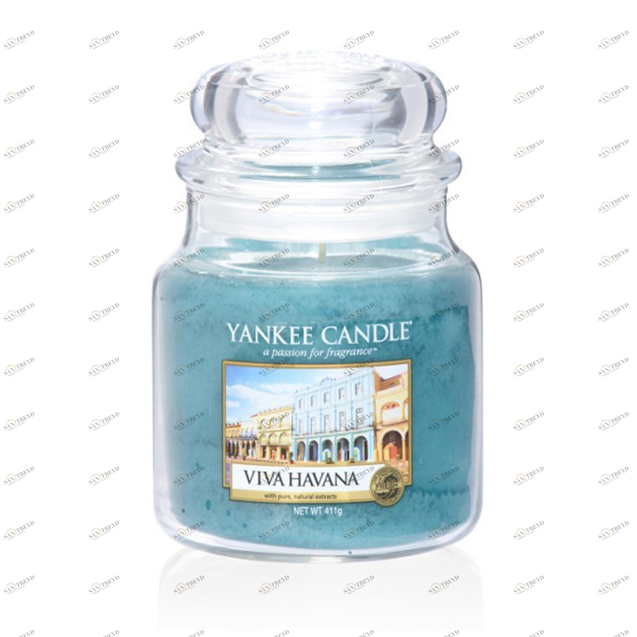 Свеча средняя в стеклянной банке "Вива Гавана"t 411 гр 65-90 часов YANKEE CANDLE  267961 Голубой 