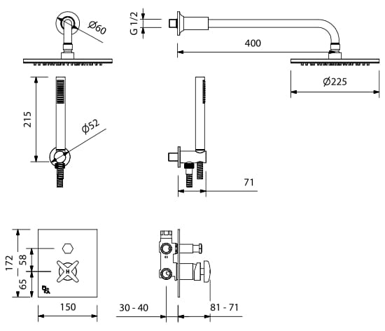 Однорычажный набор для душа с 3 отверстиями и переключателем Park Avenue Cross ARCH-00136135 - Вид №2