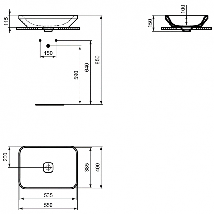 K083401 Симметричная раковина-чаша 55 см Ideal Standard TONIC II - Вид №9