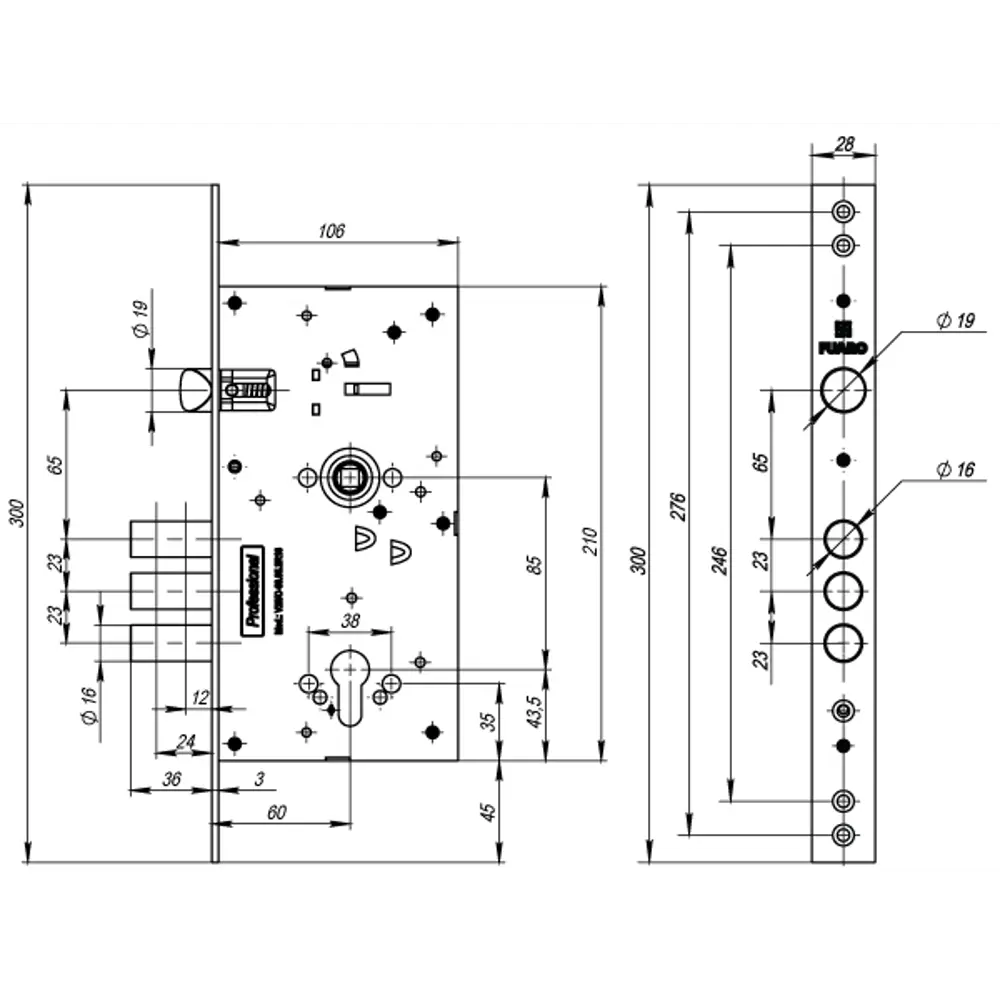 Корпус замка FUARO V25/C для входных дверей с реверсивной защелкой 82213914 STLM-0022137 - Вид №3